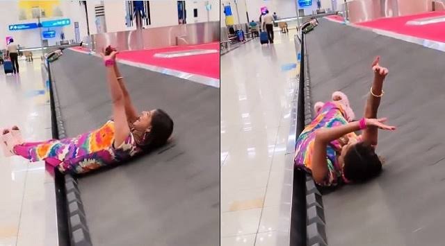 “Outrage Over Airport Reel: Woman’s Baggage Carousel Stunt Sparks Social Media Fury”