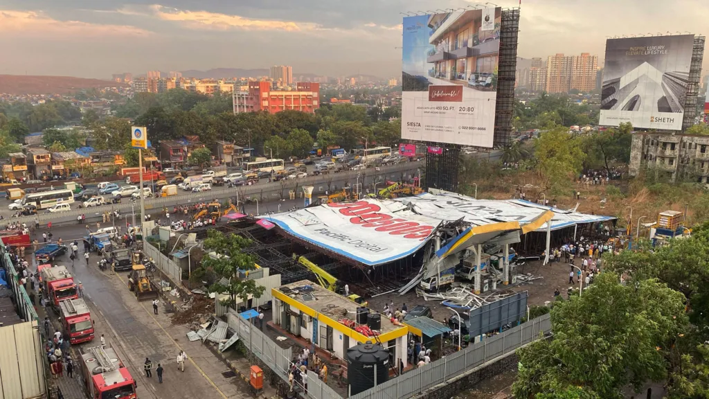 Tragedy Strikes Mumbai: 14 Lives Lost ; Dozens Injured in Terrifying Billboard Collapse